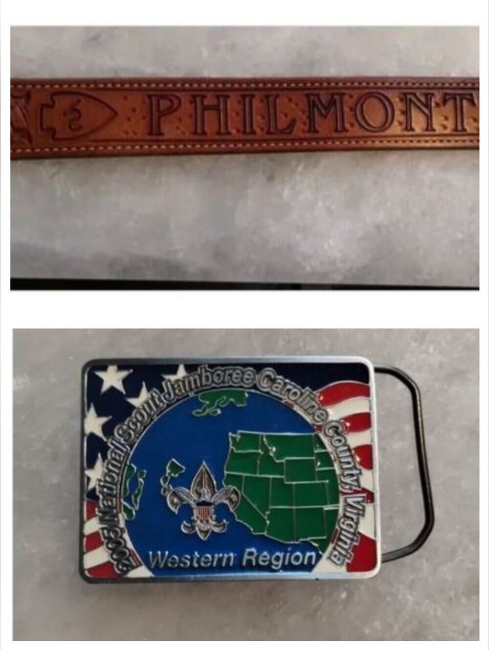 Boy Scouts Jamboree '05 West Nation Buckle Casey Jeffers Tooled Leather Belt 32
